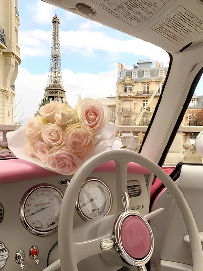 Car, Flowers and Eiffel Tower Diamond Painting