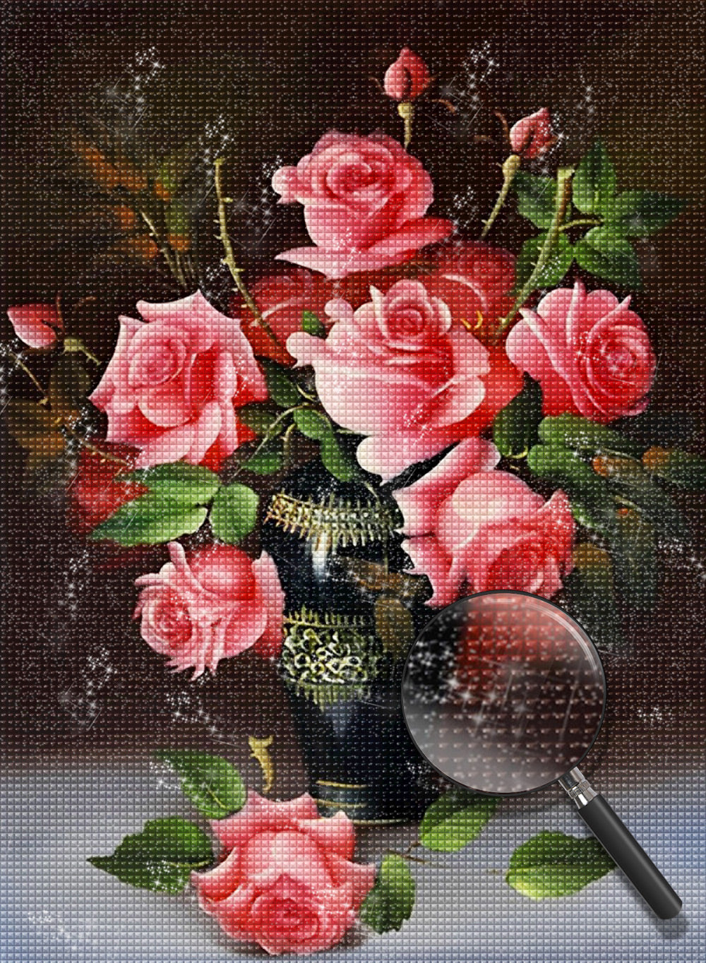 Roses roses dans la peinture au diamant sombre