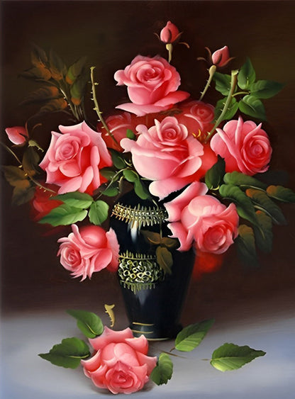 Roses roses dans la peinture au diamant sombre