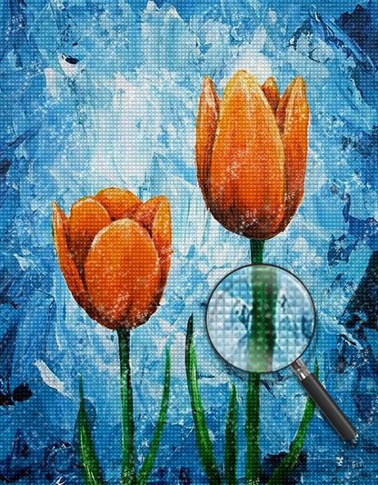 Orange tulips and blue background diamond painting