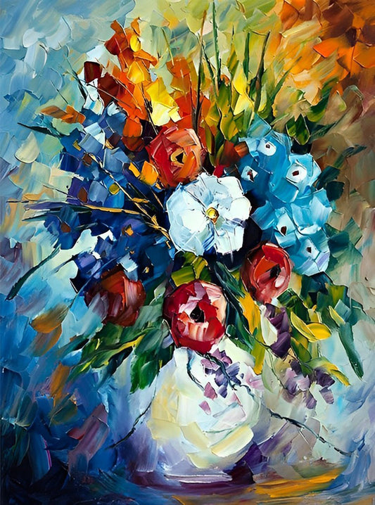 Fleurs dans une peinture au diamant de bouteille blanche