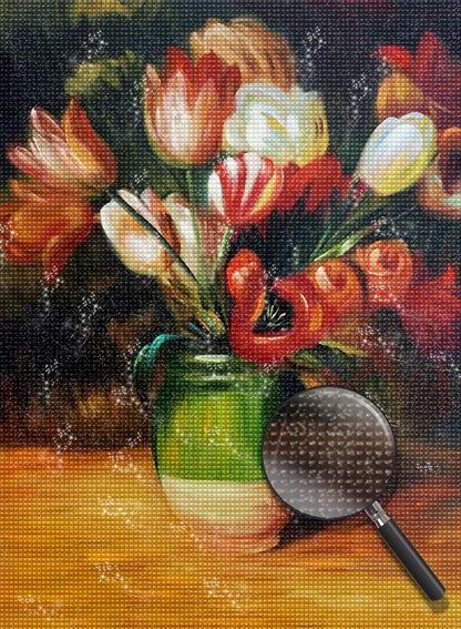 Tulipes dans la peinture au diamant du vase vert