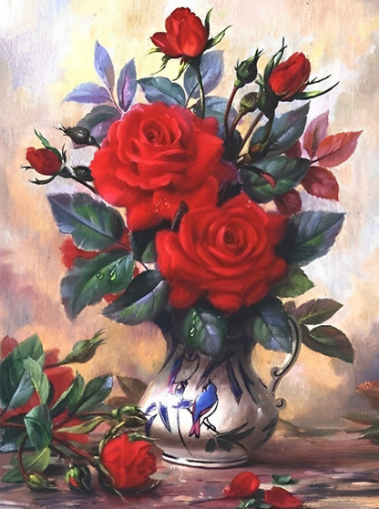 Rote Rosen und Knospen mit Dornen Diamond Painting