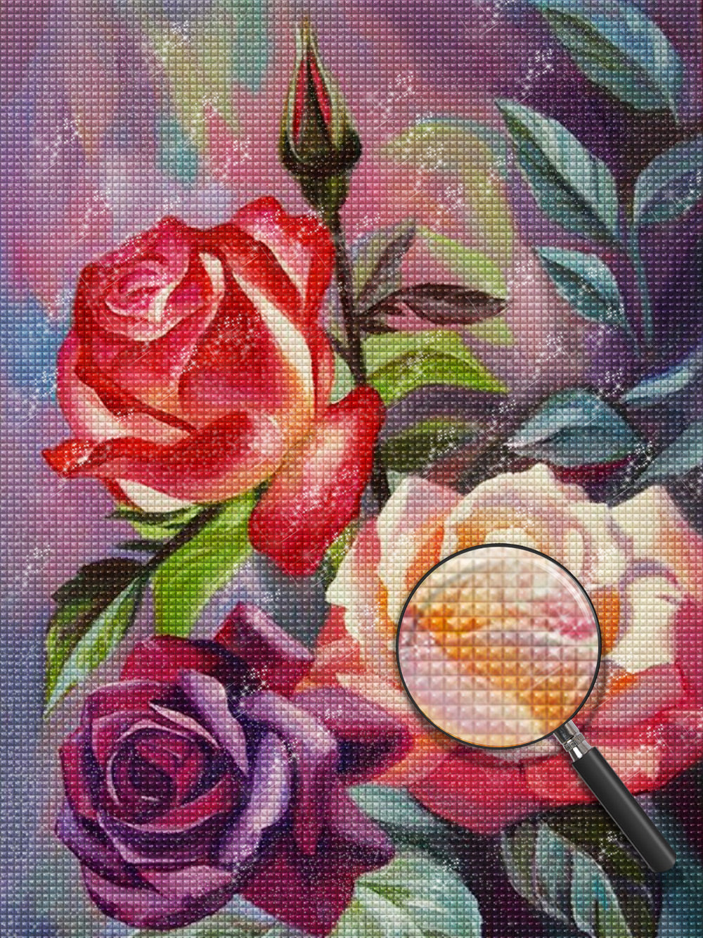 Roses en peinture diamant trois couleurs