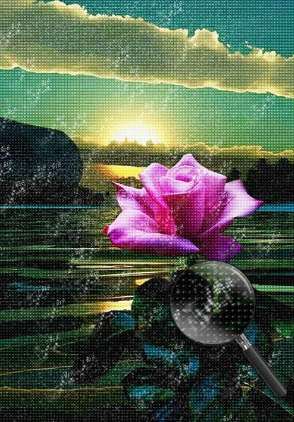 Pink Rose by the Sea Diamond Painting