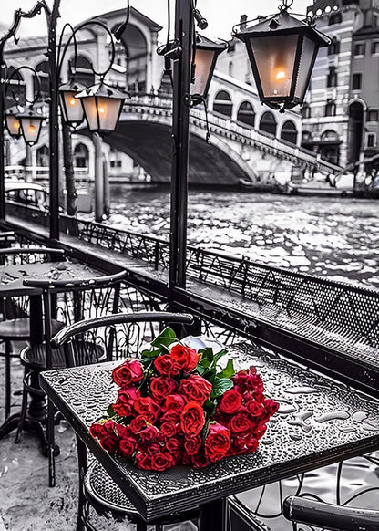 Peinture au diamant de roses rouges dans la rue