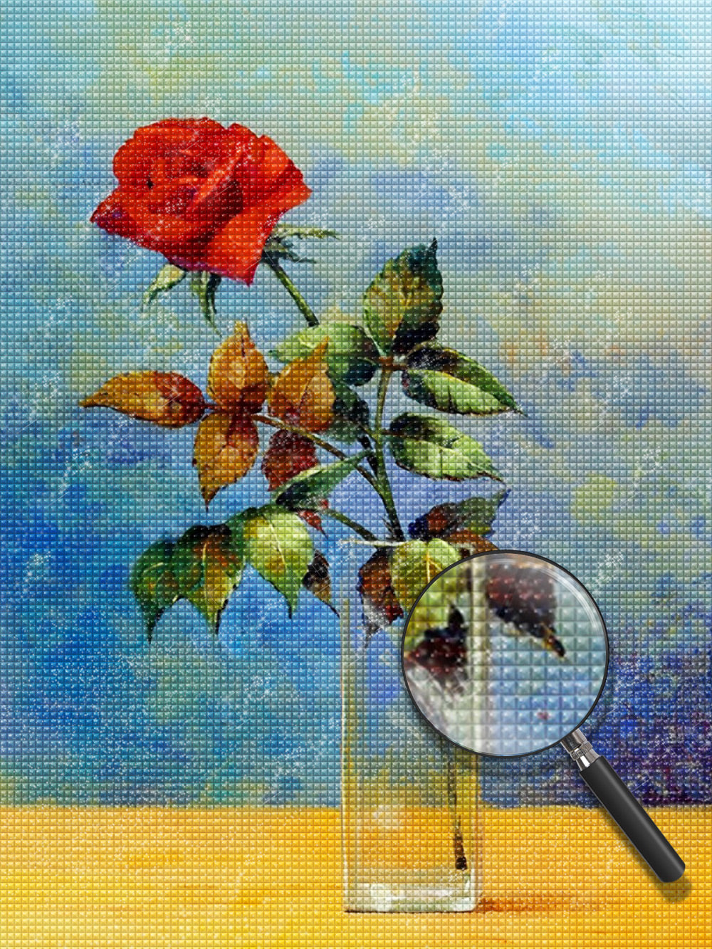 Rote Rose mit gr¨¹nen Bl?ttern Diamond Painting