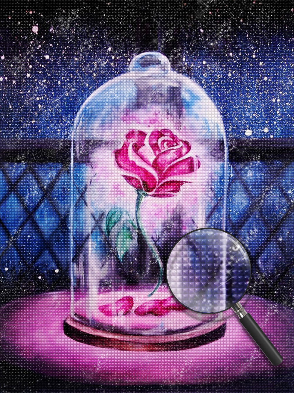 Rosa Rose in der Glasglocke Diamond Painting