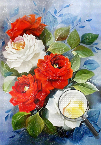 White and red peonies diamond painting