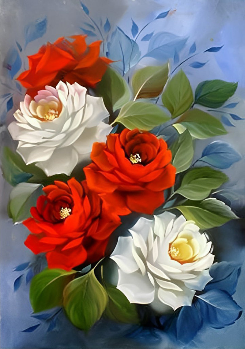 White and red peonies diamond painting