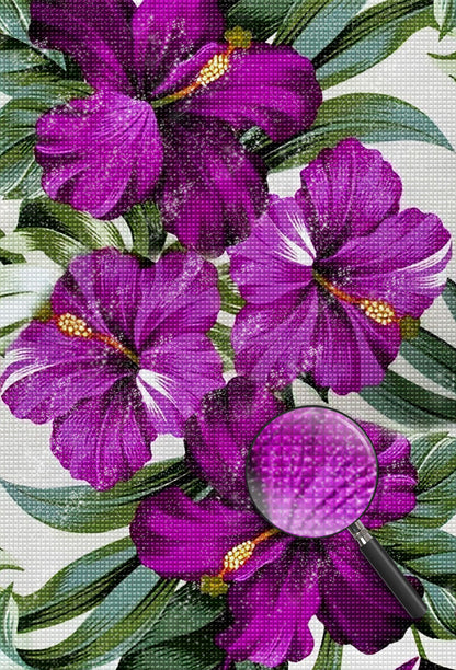 Lila Hibiskusblumen Diamond Painting