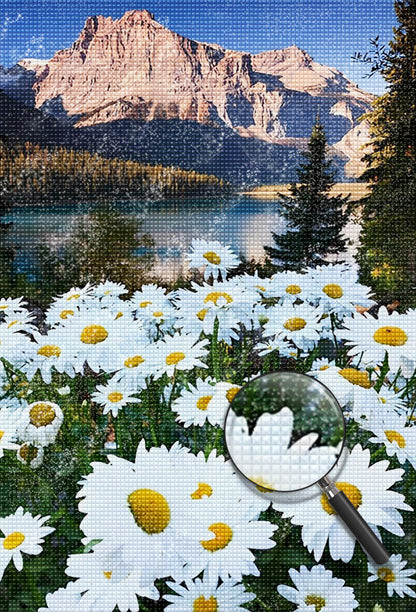 White daisies on the foot? of the Mountain Diamond Painting