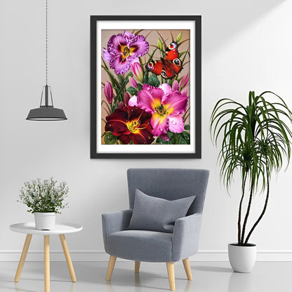 Red butterfly and flowers diamond painting