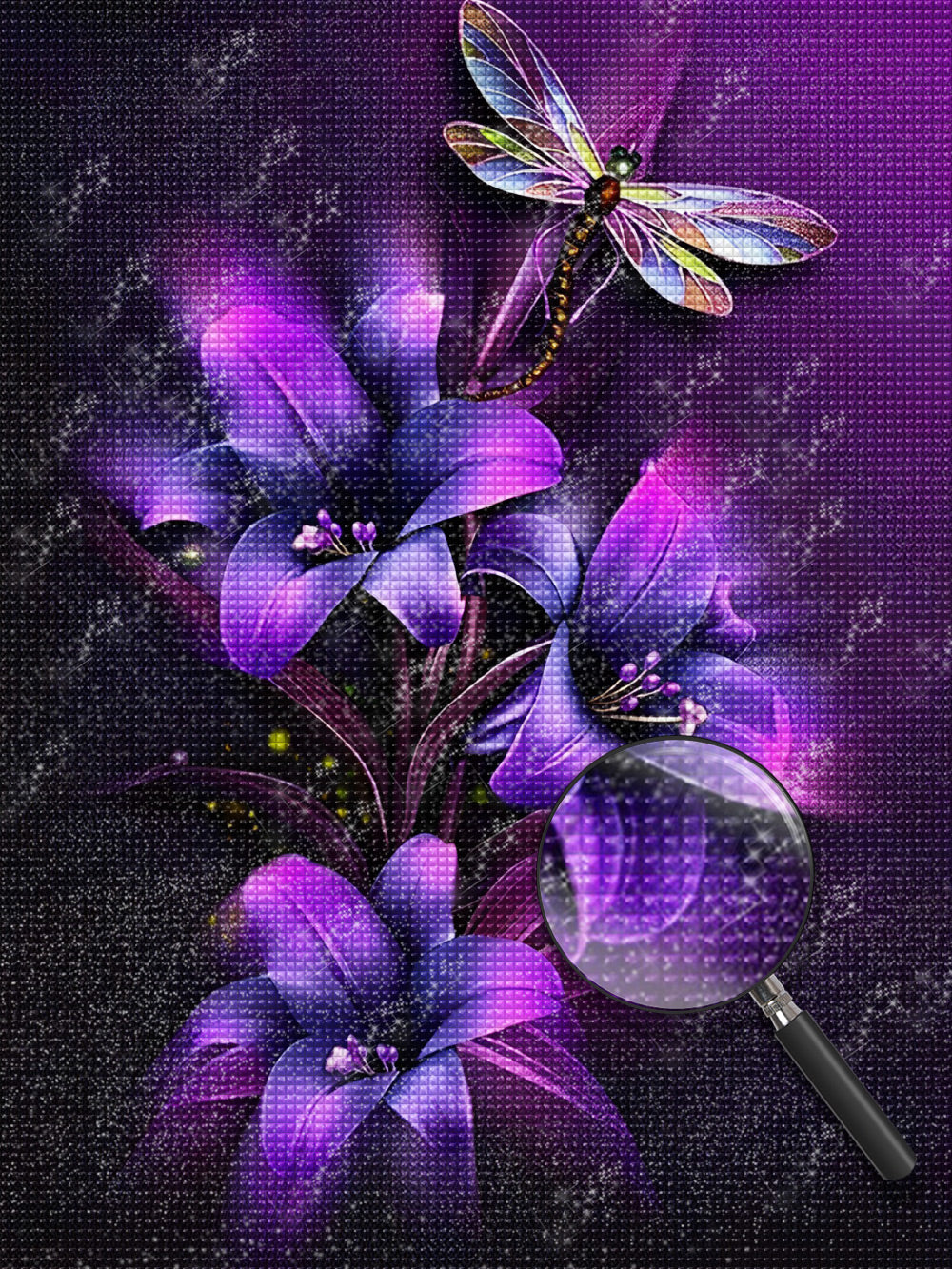 Purple Flowers and Dragonfly Diamond Painting