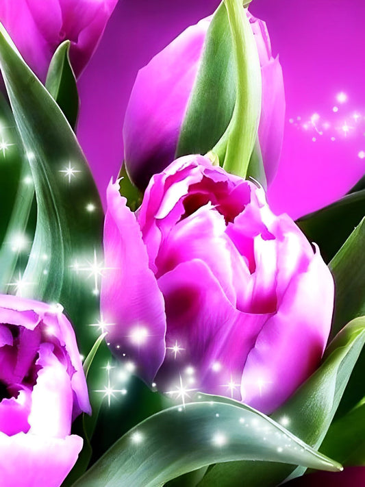 Gl?nzende rosa Tulpe Diamond Painting