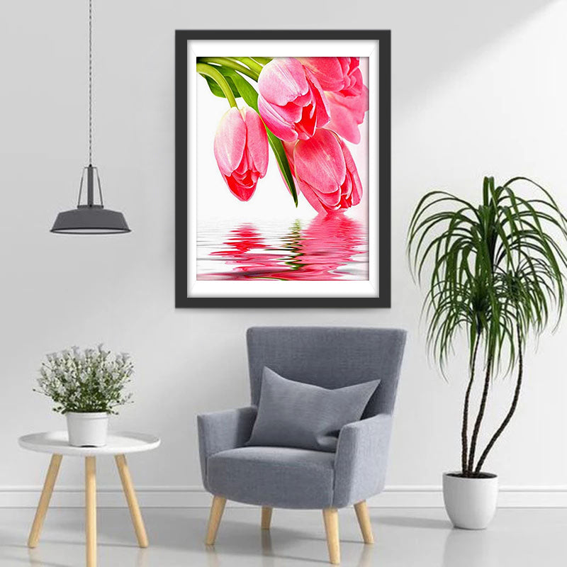 Tulipes roses et peinture diamant image miroir