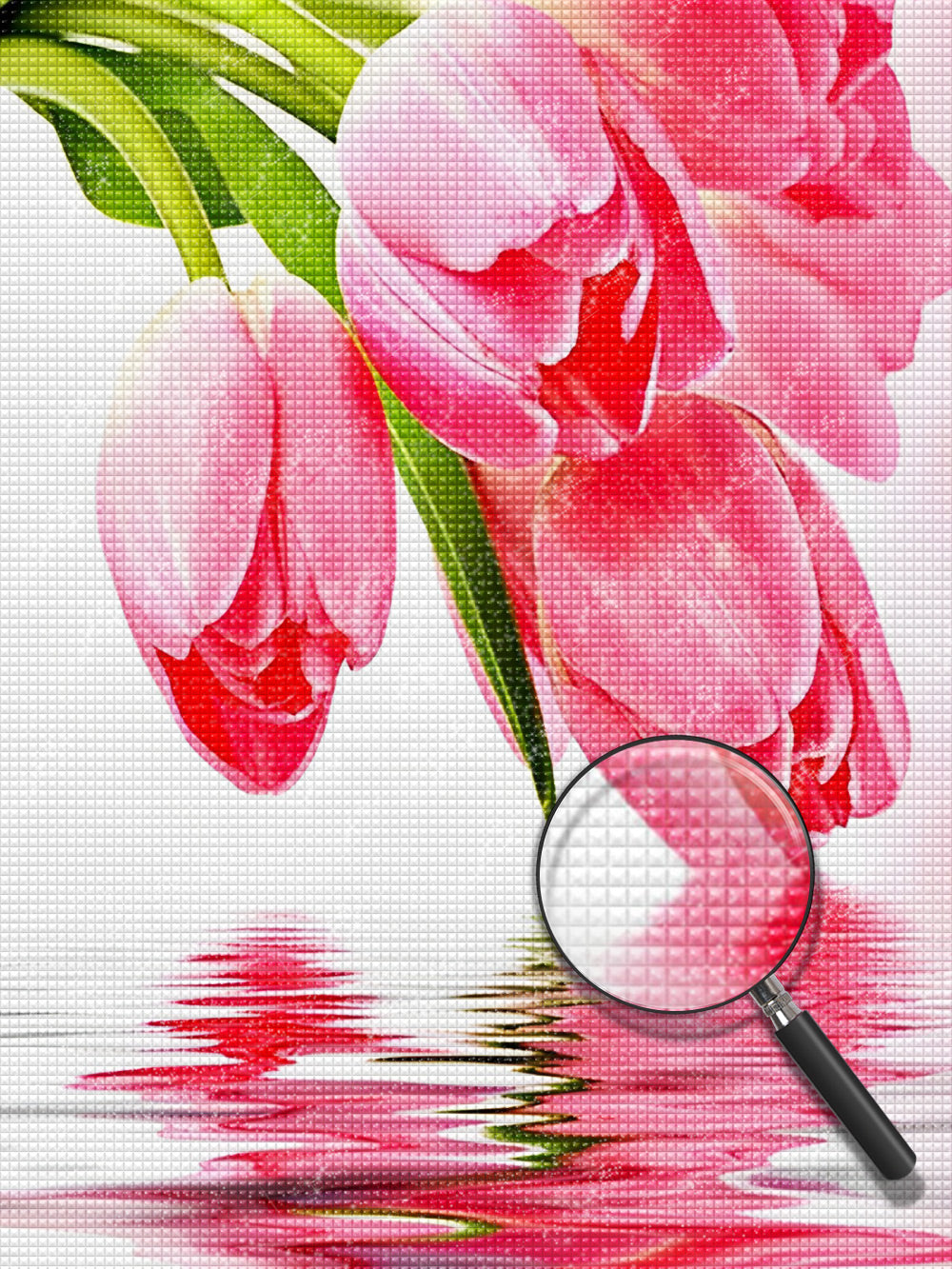 Tulipes roses et peinture diamant image miroir