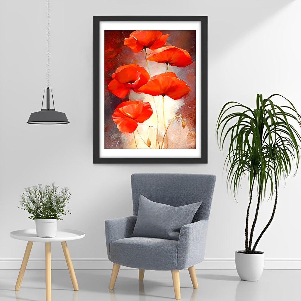 F¨¹nf rote Mohnblumen Diamond Painting