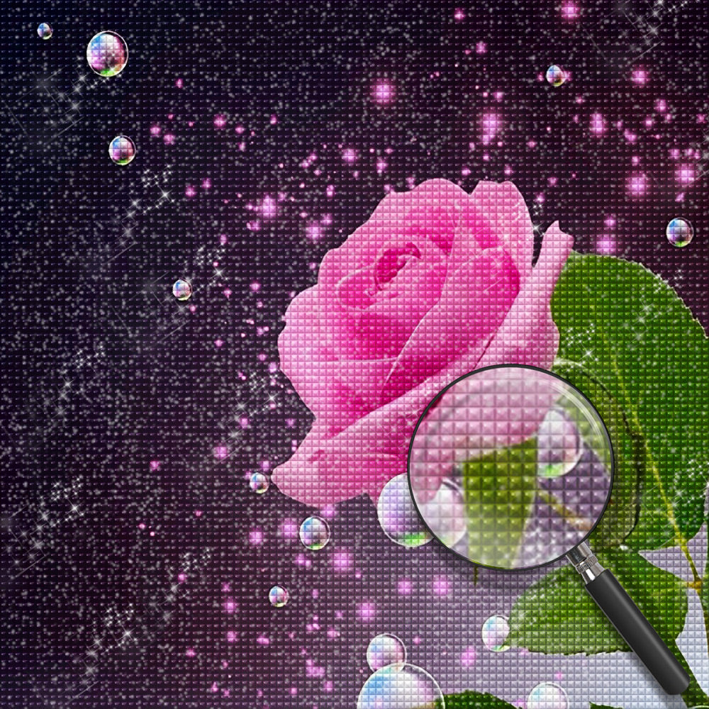 Rosa Rose und Wassertropfen Diamond Painting