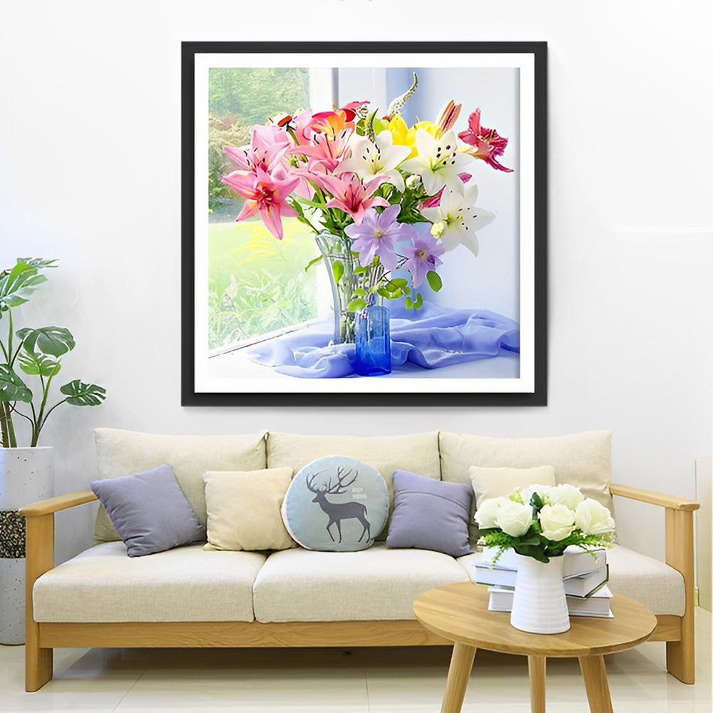 Bunte Lilien am Fenster Diamond Painting