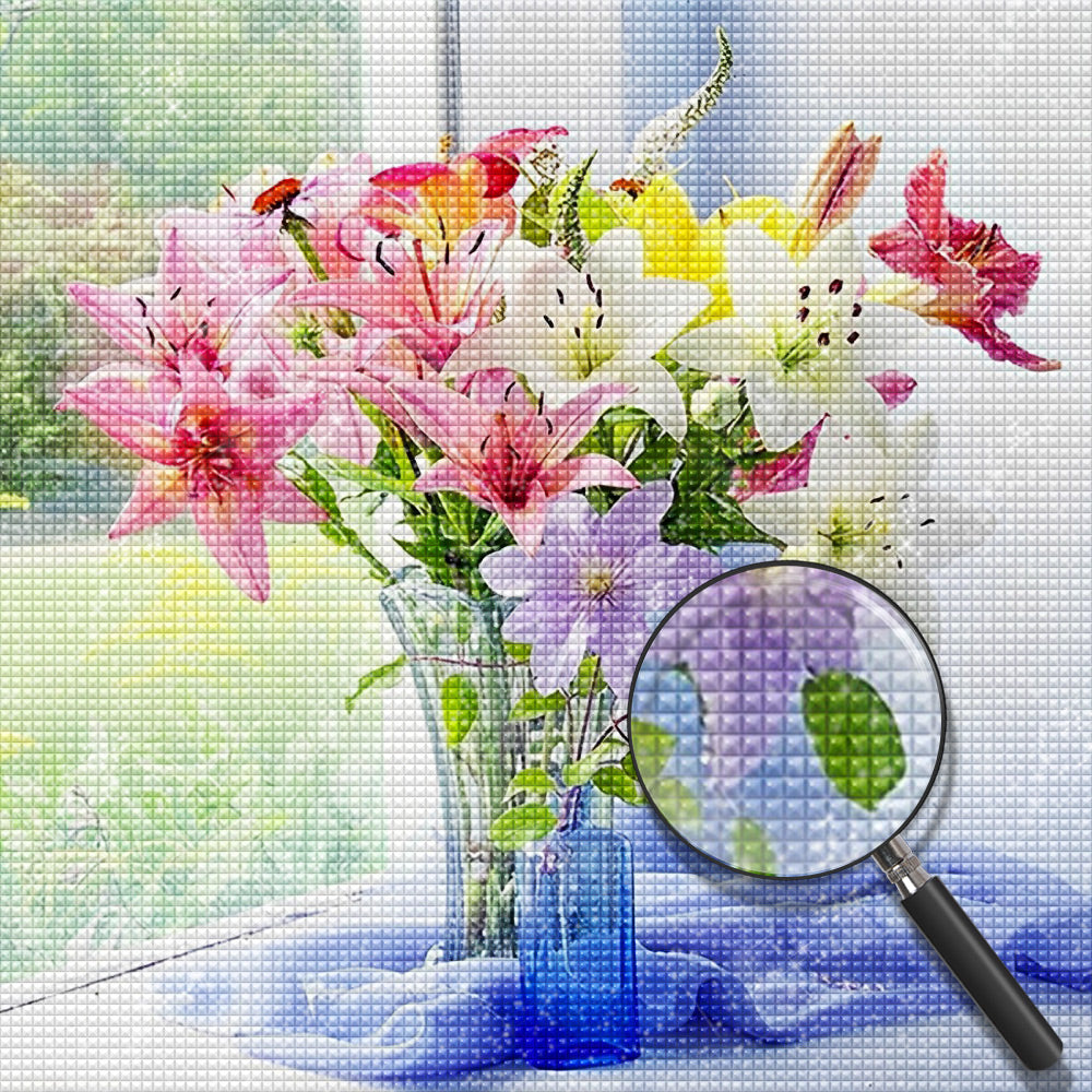 Colorful lilies at the window diamond painting