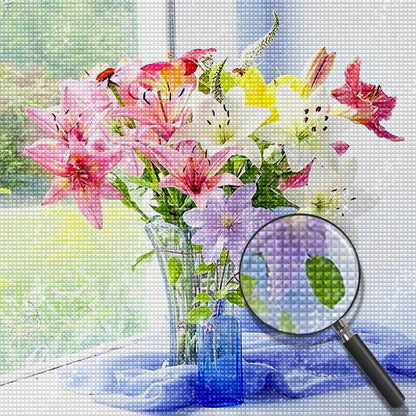 Colorful lilies at the window diamond painting