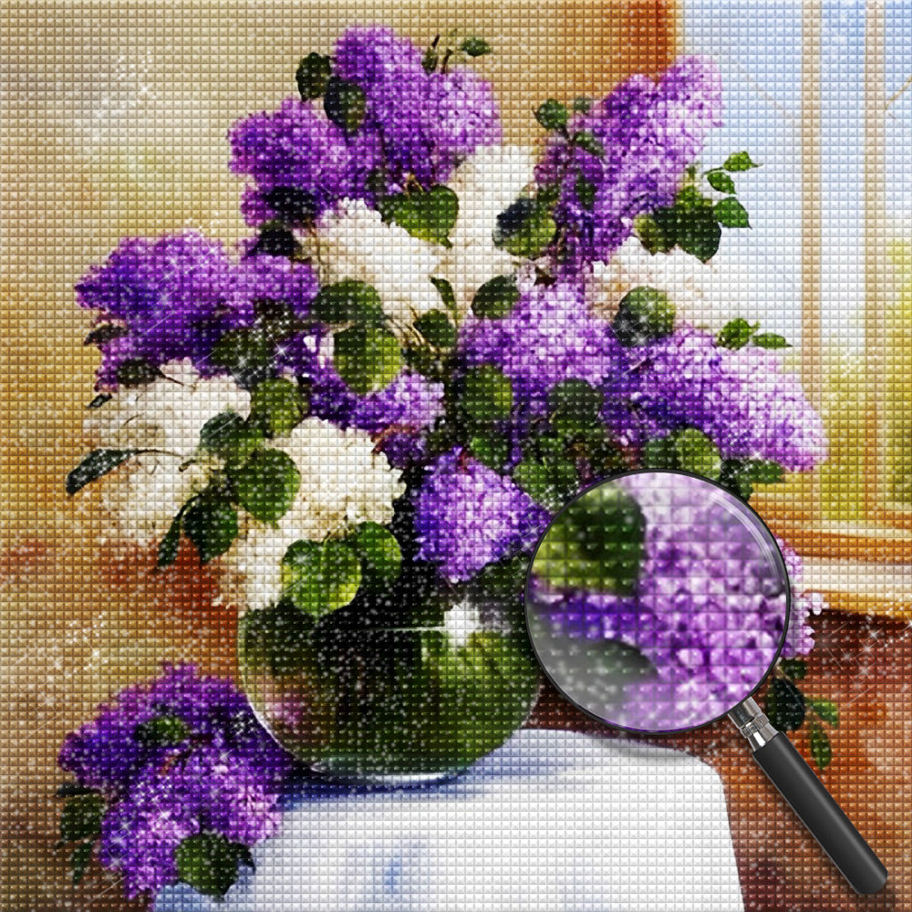 Purple and white lilac diamond painting