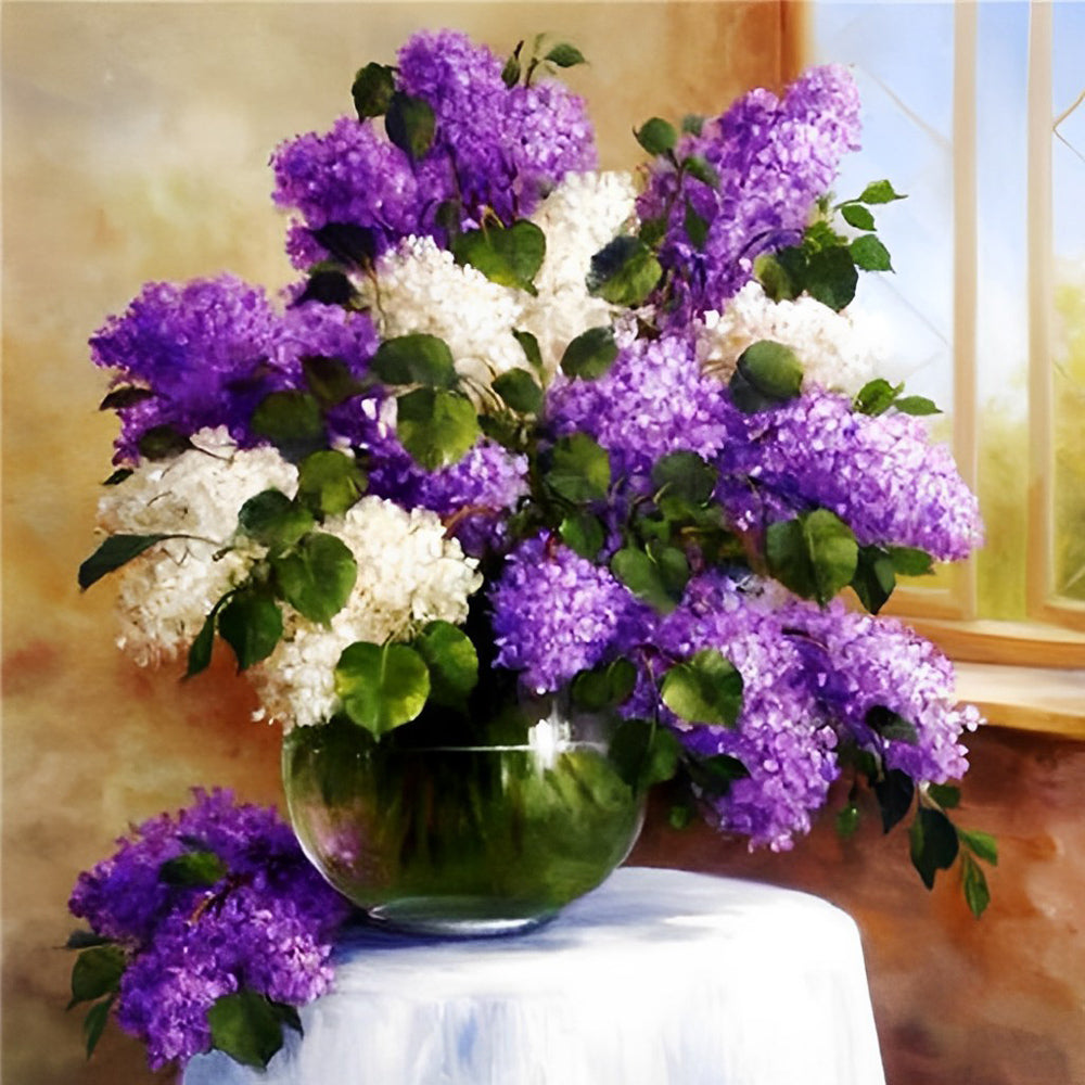 Purple and white lilac diamond painting