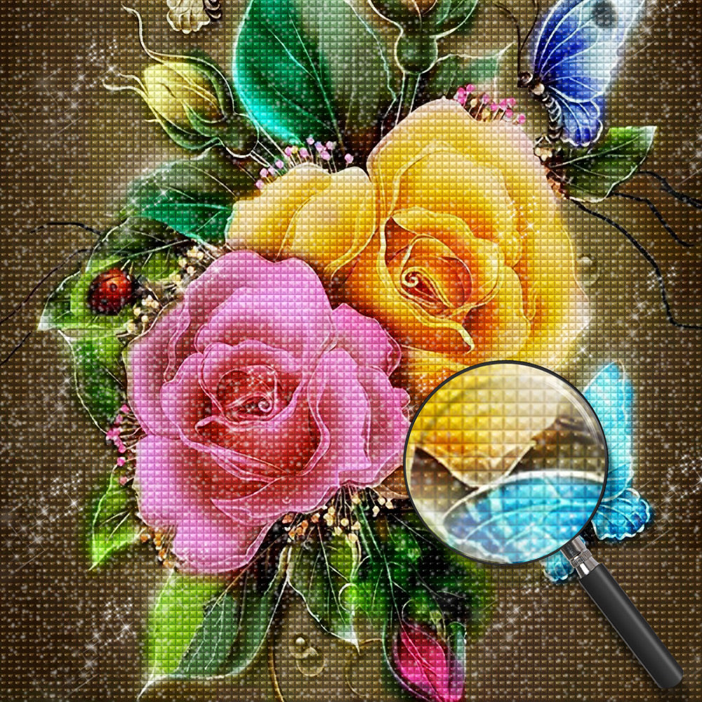 Rosa und gelbe Rosen Diamond Painting