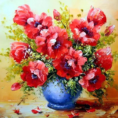 Rote Mohnblumen in der blauen Vase Diamond Painting