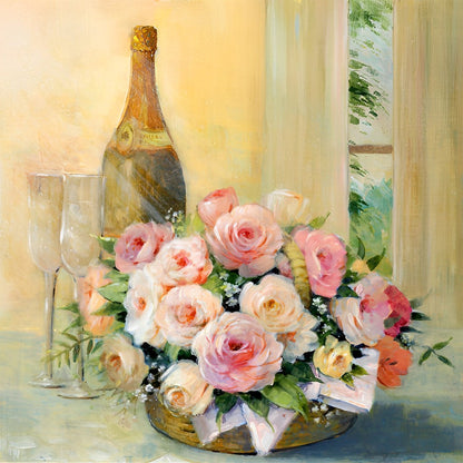 Pink Flowers and Wine Diamond Painting