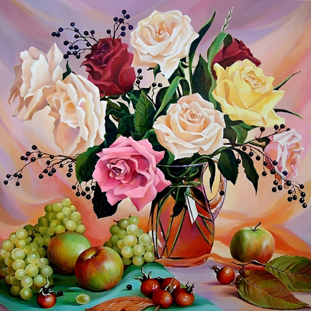 Peinture diamant roses et fruits