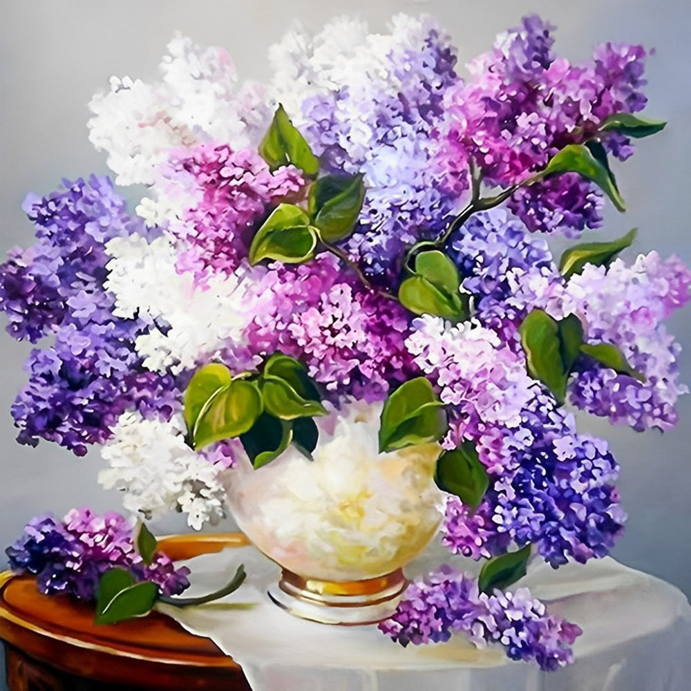 Purple flowers on the table diamond painting