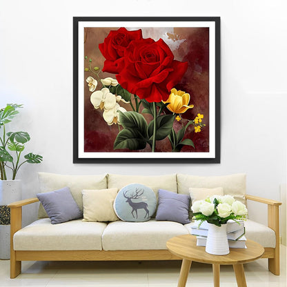 Peinture diamant roses rouges