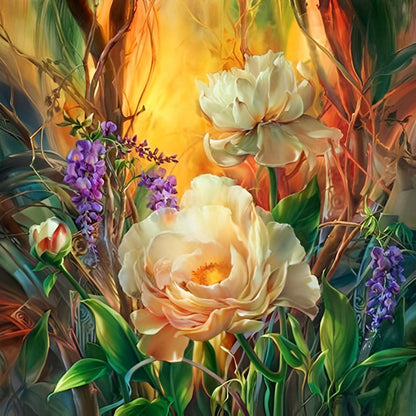 White Peonies and Wisteria Diamond Painting