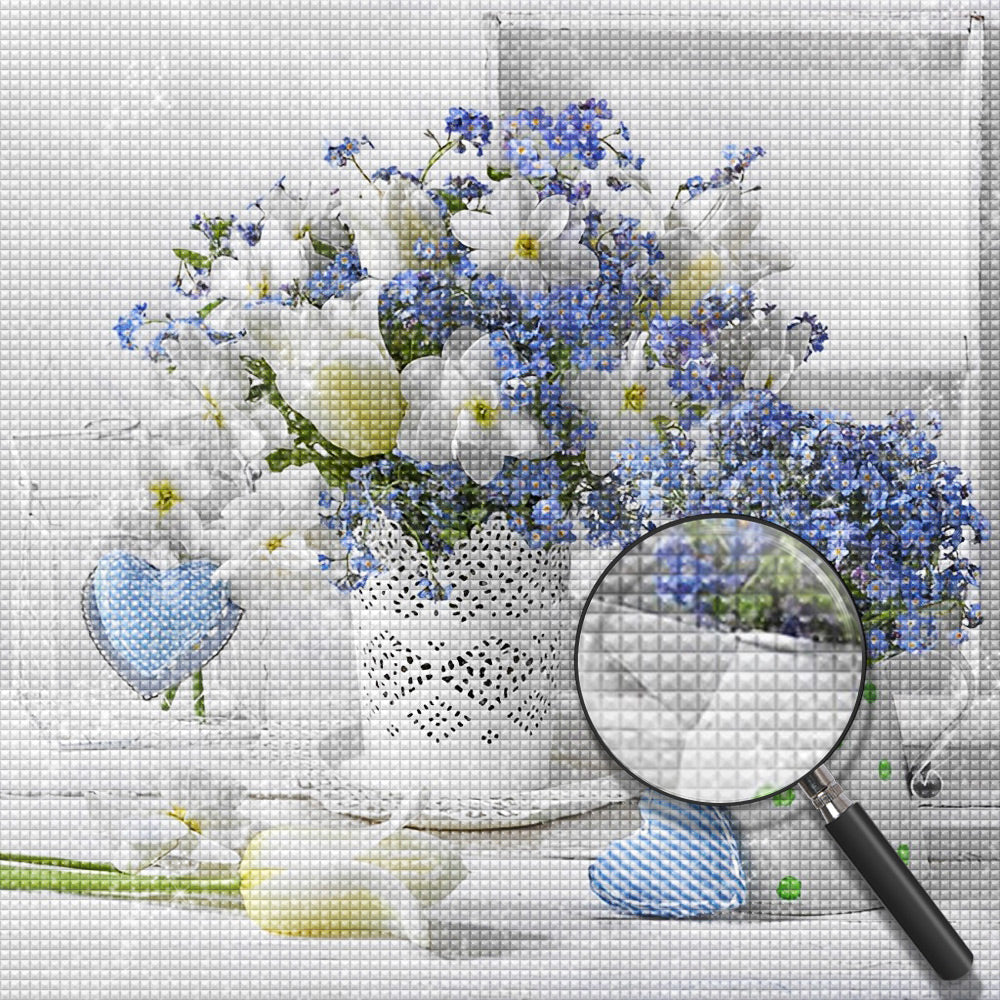 White Jasmine and Blue Forget-me-nots Diamond Painting