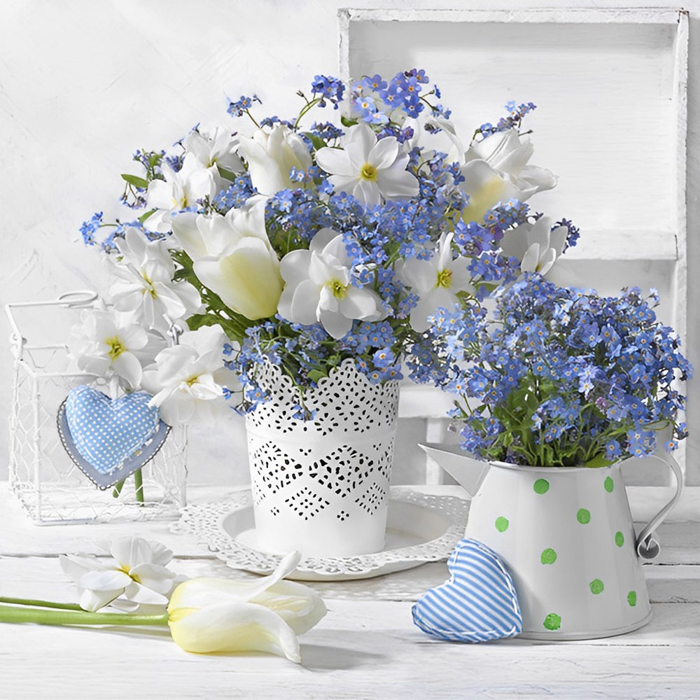 White Jasmine and Blue Forget-me-nots Diamond Painting