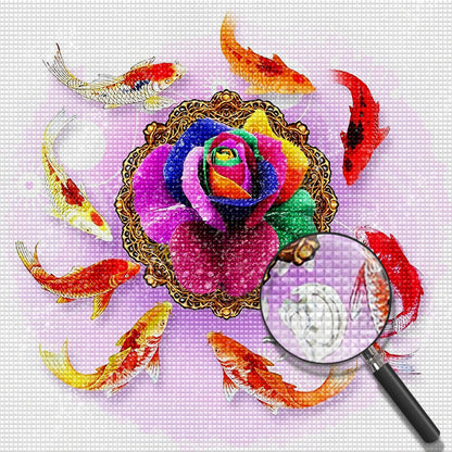 Regenbogen-Rose und Brokatkarpfen Diamond Painting