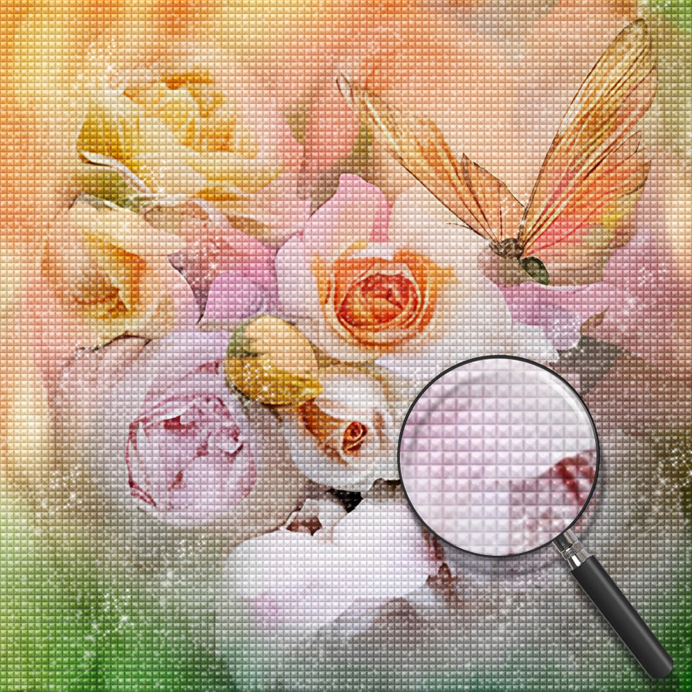 Rosa Pfingstrosen und Schmetterling Diamond Painting