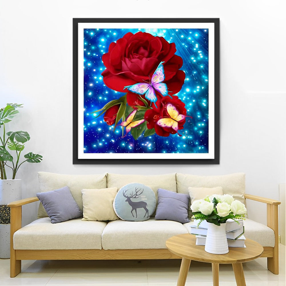 Rote Rosen, bunte Schmetterlinge und Gl¨¹hw¨¹rmchen Diamond Painting