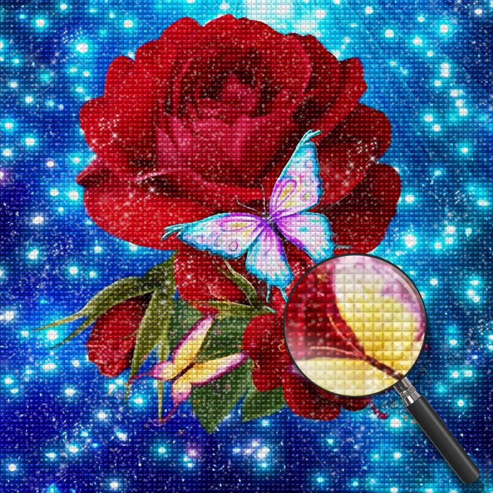 Rote Rosen, bunte Schmetterlinge und Gl¨¹hw¨¹rmchen Diamond Painting