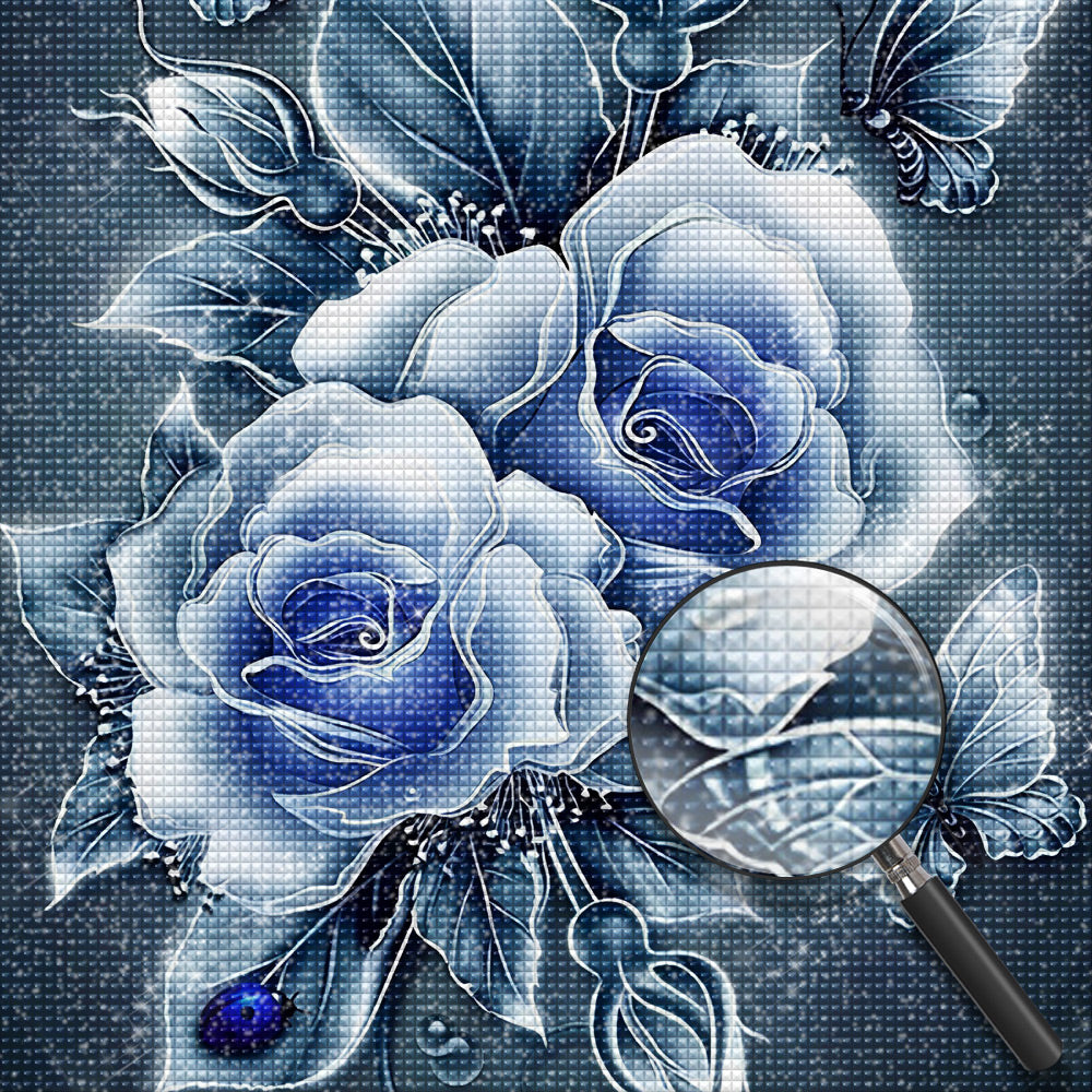 Fantastische blaue Rosen und Schmetterling Diamond Painting