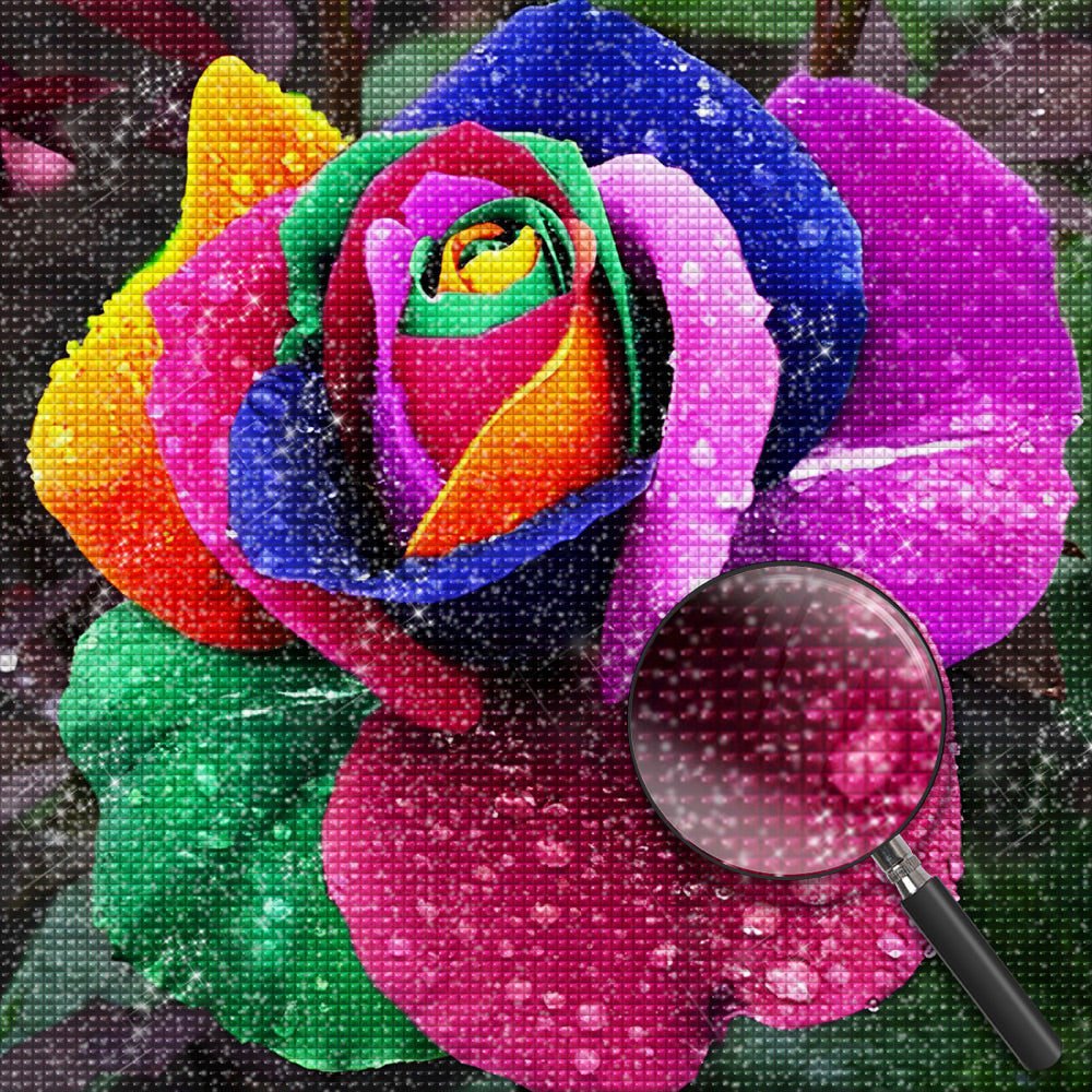 Regenbogen-Rose Diamond Painting