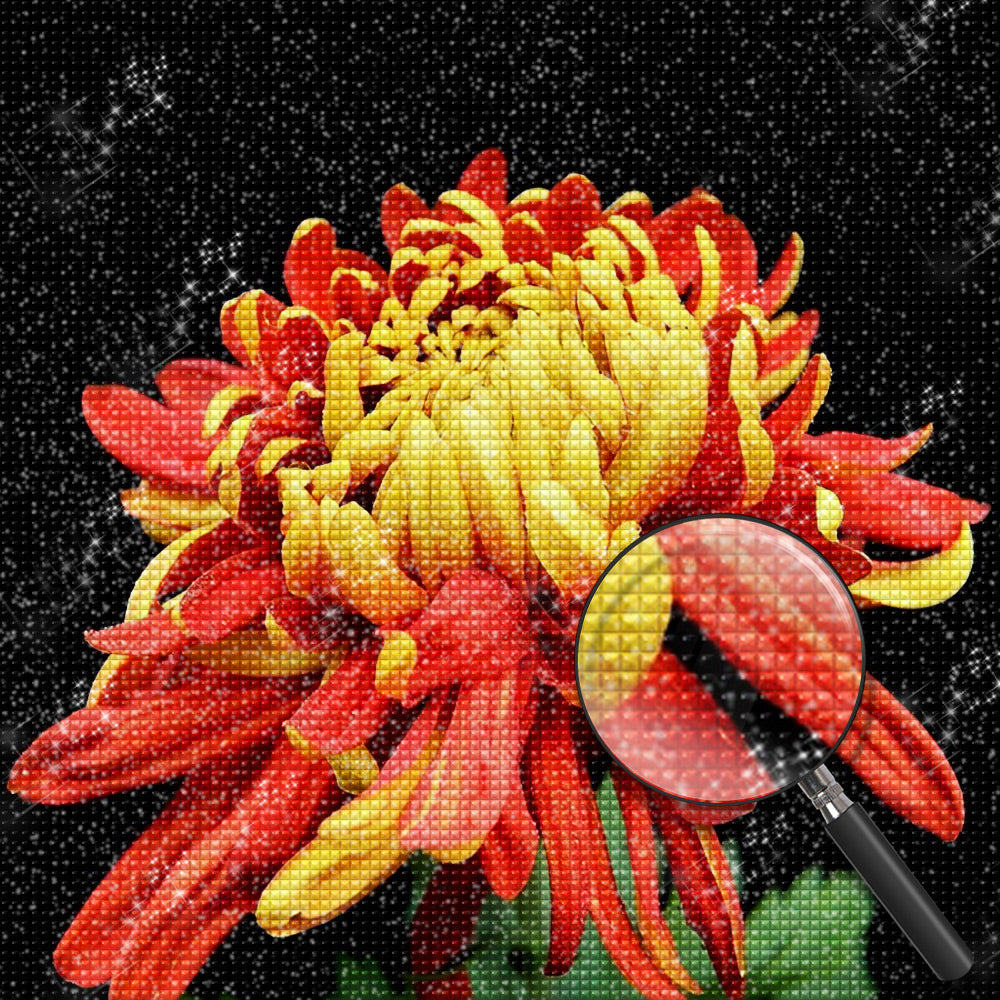 Golden-red flower diamond painting