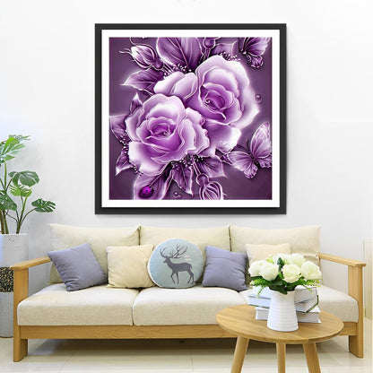 Fantastic purple roses and butterfly diamond painting