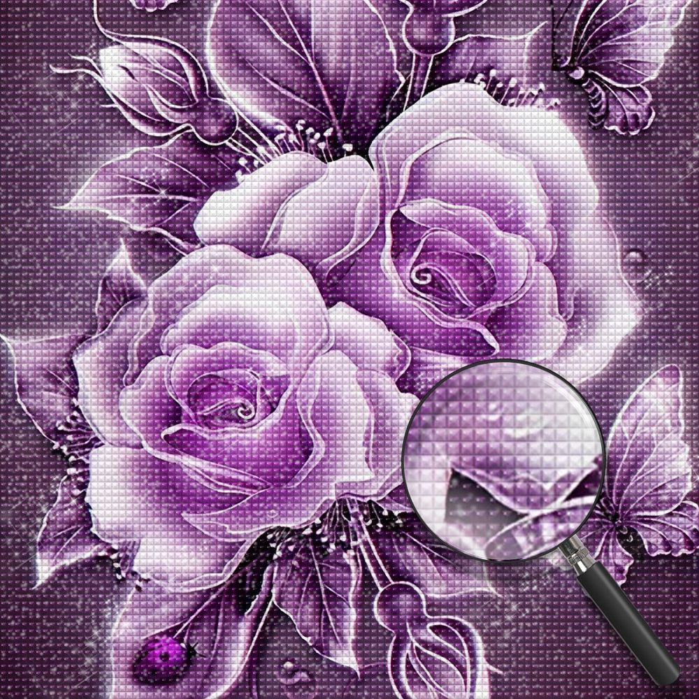 Fantastic purple roses and butterfly diamond painting