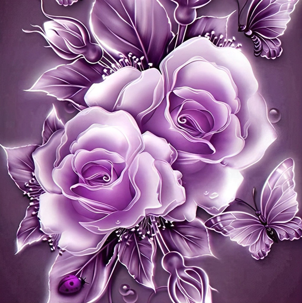 Fantastic purple roses and butterfly diamond painting