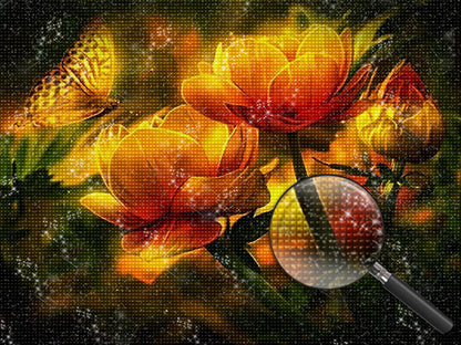 Peinture diamant fleurs dorées et papillons