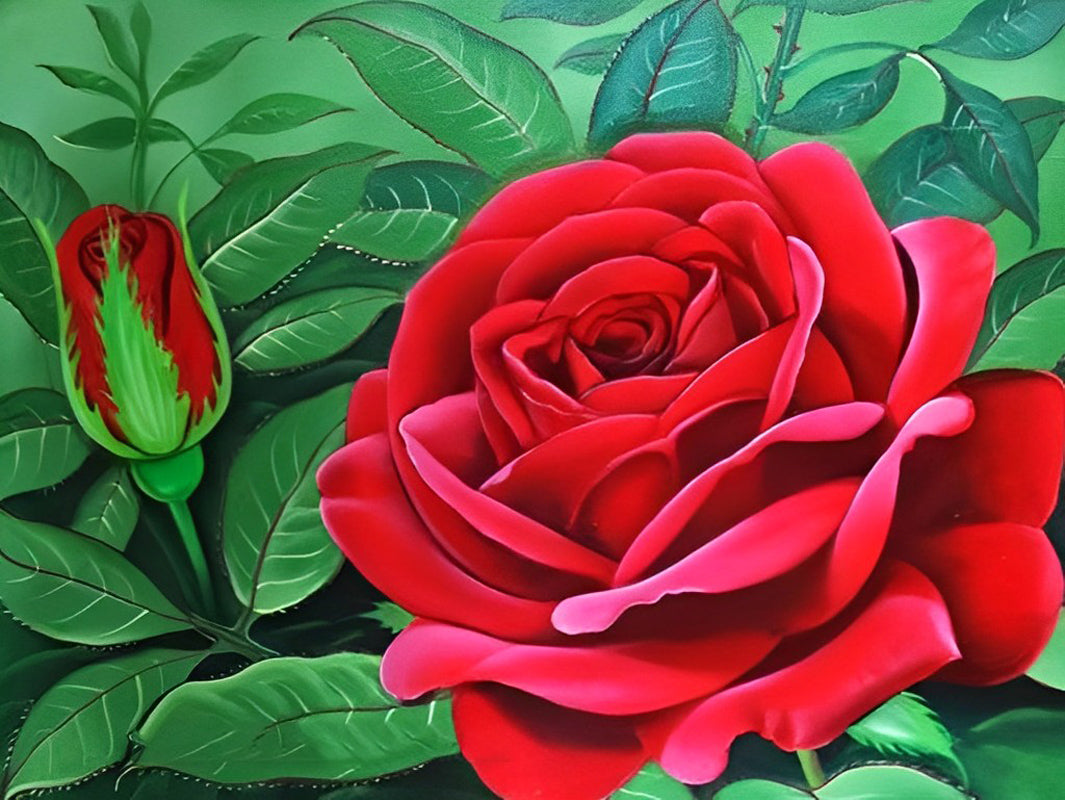 Rote Rosen und gr¨¹ne Bl?tter Diamond Painting