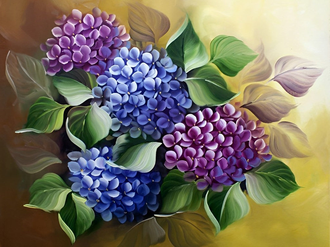 Blue and purple hydrangea diamond painting